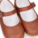 New Extra soft Nappa Leather Mary Jane shoes with buckle fastening in COWHIDE color.