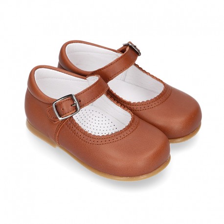 New Extra soft Nappa Leather Mary Jane shoes with buckle fastening in COWHIDE color.