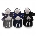 Classic Mary Jane shoes angel style for baby in patent leather with VELVET ties.