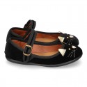 New Stylized velvet canvas little Mary Jane shoes with buckle fastening.