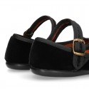 New Stylized velvet canvas little Mary Jane shoes with buckle fastening.