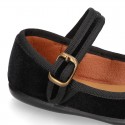 New Stylized velvet canvas little Mary Jane shoes with buckle fastening.