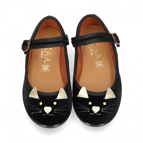 New Stylized velvet canvas little Mary Jane shoes with buckle fastening.