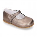 FALL colors METAL Classic Nappa Leather little Mary Jane shoes with button.