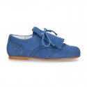 New Laces up oxford shoes in suede leather with FRINGED tab design for girls.