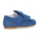 New Laces up oxford shoes in suede leather with FRINGED tab design for girls.