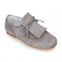 New Laces up oxford shoes in suede leather with FRINGED tab design for girls.