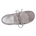 New Laces up oxford shoes in suede leather with FRINGED tab design for girls.