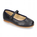 Nappa leather classic Mary Jane shoes with velcro strap and button in fall colors.