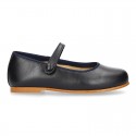 Nappa leather classic Mary Jane shoes with velcro strap and button in fall colors.