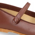 Nappa leather classic Mary Jane shoes with velcro strap and button in fall colors.