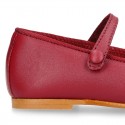 Nappa leather classic Mary Jane shoes with velcro strap and button in fall colors.