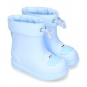 Little HIPPO Rain boots design with adjustable neck for little kids.