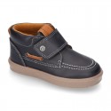 MOCCASIN Ankle boot shoes tennis style with velcro strap in NAPPA leather.