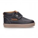 MOCCASIN Ankle boot shoes tennis style with velcro strap in NAPPA leather.