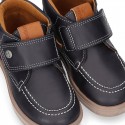 MOCCASIN Ankle boot shoes tennis style with velcro strap in NAPPA leather.