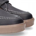 MOCCASIN Ankle boot shoes tennis style with velcro strap in NAPPA leather.