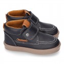 MOCCASIN Ankle boot shoes tennis style with velcro strap in NAPPA leather.