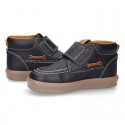 MOCCASIN Ankle boot shoes tennis style with velcro strap in NAPPA leather.