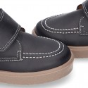 MOCCASIN Ankle boot shoes tennis style with velcro strap in NAPPA leather.