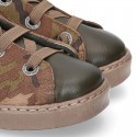 CAMOUFLAGE design Ankle boot shoes tennis style with zipper and elastic shoelaces in NAPPA leather.
