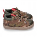 CAMOUFLAGE design Ankle boot shoes tennis style with zipper and elastic shoelaces in NAPPA leather.