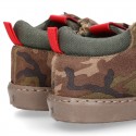 CAMOUFLAGE design Ankle boot shoes tennis style with zipper and elastic shoelaces in NAPPA leather.