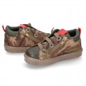 CAMOUFLAGE design Ankle boot shoes tennis style with zipper and elastic shoelaces in NAPPA leather.