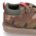 CAMOUFLAGE design Ankle boot shoes tennis style with zipper and elastic shoelaces in NAPPA leather.