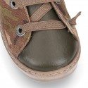 CAMOUFLAGE design Ankle boot shoes tennis style with zipper and elastic shoelaces in NAPPA leather.