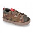 CAMOUFLAGE design Ankle boot shoes tennis style with zipper and elastic shoelaces in NAPPA leather.