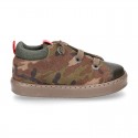 CAMOUFLAGE design Ankle boot shoes tennis style with zipper and elastic shoelaces in NAPPA leather.