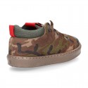 CAMOUFLAGE design Ankle boot shoes tennis style with zipper and elastic shoelaces in NAPPA leather.