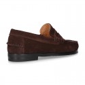 Suede leather Classic Moccasins for toddler boys with thick outsole and detail mask.