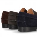 Suede leather Classic Moccasins for toddler boys with thick outsole and detail mask.