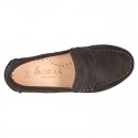 Suede leather Classic Moccasins for toddler boys with thick outsole and detail mask.