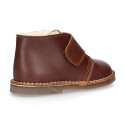 Nappa leather Safari boots with velcro strap and fake hair lining in COWHIDE color.