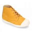 New MUSTARD suede leather Ankle boots with toe cap.