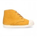 New MUSTARD suede leather Ankle boots with toe cap.