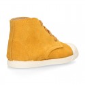 New MUSTARD suede leather Ankle boots with toe cap.