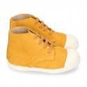 New MUSTARD suede leather Ankle boots with toe cap.