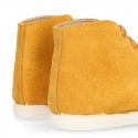 New MUSTARD suede leather Ankle boots with toe cap.