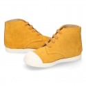 New MUSTARD suede leather Ankle boots with toe cap.