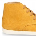 New MUSTARD suede leather Ankle boots with toe cap.