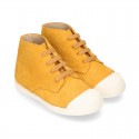 New MUSTARD suede leather Ankle boots with toe cap.