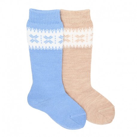 CHILDREN´S CLASSIC BORDER EMBROIDERY KNEE-HIGH WARM SOCKS BY CONDOR.