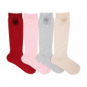 CHILDREN´S CLASSIC KNEE-HIGH SOCKS WITH FAUX FUR POMPIM BY CONDOR.