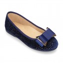 Autumn winter SHINY velvet canvas Ballet flats with big bow.