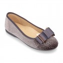 Autumn winter SHINY velvet canvas Ballet flats with big bow.