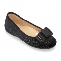 Autumn winter SHINY velvet canvas Ballet flats with big bow.